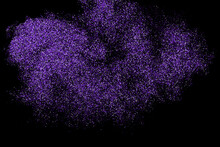 Purple Explosion Of Confetti. Magenta Abstract Texture Isolated On Black Background. Mauve Flat Design Element. Vector Illustration, EPS 10.
