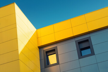 Leinwandbilder - Urban Contemporary architecture on a clear day. Close up of a multicolored office building in the city.