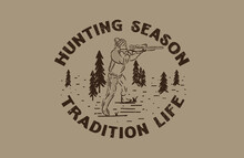 A Person Holding A Hunting Rifle Vintage Distressed Hunting Season Vector