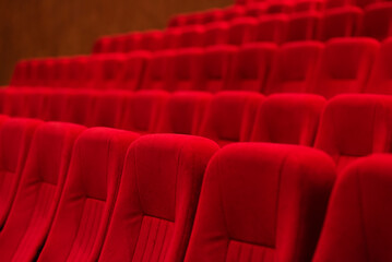 Wall Mural - Empty cinema hall with red seats. Movie theatre