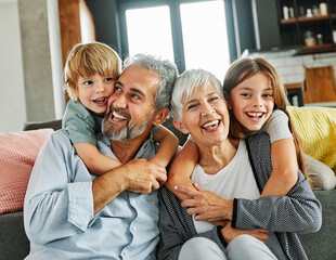 Wall Mural - grandchild family child grandparent man woman grandfather happy together grandmother girl senior boy