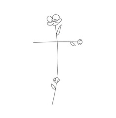 Wall Mural - Vector isolated flower twigs decorative cross colorless black and white contour fine line symbol