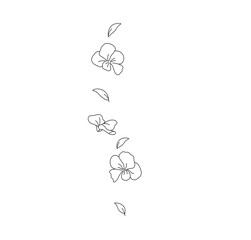 Vector isolated vertically falling flowers with leaves colorless black and white contour line drawing