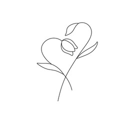 Wall Mural - Vector isolated heart shaped tulip flower decoration colorless black and white contour line drawing