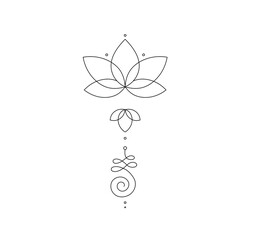 Wall Mural - Vector isolated unalome with lotus sacred buddhist line hand drawn symbol