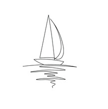 Vector Isolated One Line Single Line Sailboat With Reflection Colorless Black And White Graphic Art Drawing