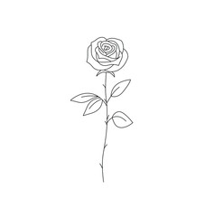 Wall Mural - Vector isolated single pretty rose on a stem colorless black and white contour line drawing