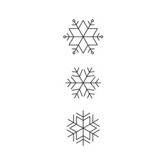 Wall Mural - Vector isolated three geometric line snowflakes symbol set colorless black and white fine line tattoos