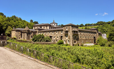 Wall Mural - View of landmark monastery of Samos in the Spanish region of Galicia, right on Saint James way.