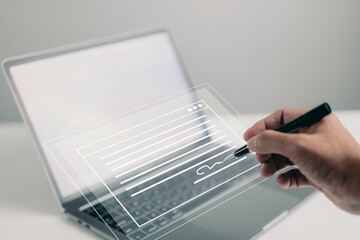 Aufkleber - electronic signature concept. electronic document, digital form attached to an electronically transmitted document, verification of intent to sign an agreement and legal deal.