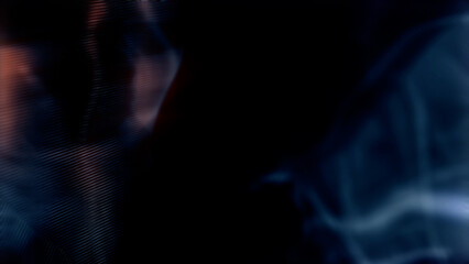 Dark bokeh teal or blue metal shapes bg with orange light - abstract 3D rendering