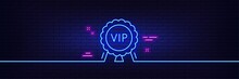 Neon Light Glow Effect. Vip Award Line Icon. Very Important Person Medal Sign. Member Club Privilege Symbol. 3d Line Neon Glow Icon. Brick Wall Banner. Vip Award Outline. Vector