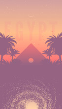Fanciful Sunset View With Egyptian Pyramid