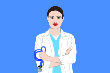 Sticker - Doctor with stethoscope on blue background. Vector illustration