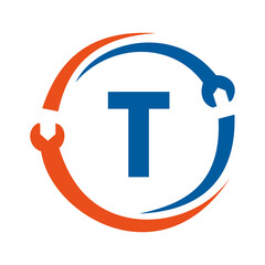 Letter T Repair Logo.  Home Services Tool, Car Repair Logo Template For Business, Company and Construction Industry