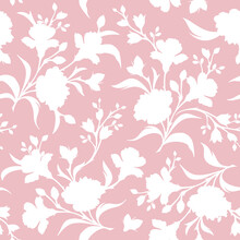 Seamless Pink And White Floral Pattern With Flowers. Vector Illustration