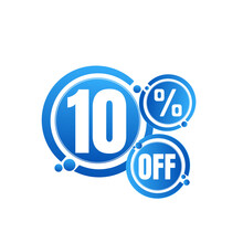 10% Percent Off ( OFFER), Blue 3D Icon Design, With Lots Of Super Sale Discount Details. Vector Illustration, Ten