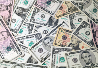 Canvas Print - Close-up of assorted American banknotes