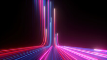 3d Rendering, Abstract Neon Background With Ascending Pink And Blue Glowing Lines. Fantastic Wallpaper With Colorful Laser Rays