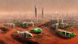 Mars settlement colony and the Terraforming of Mars, conceptual illustration