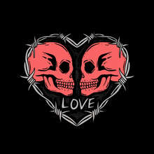 Hand Drawn Red Skull Love Illustration For Tshirt Jacket Hoodie Can Be Used For Stickers Etc