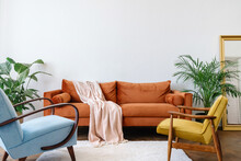 Couch And Armchairs In Interior Design In The Style Of The 80s