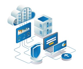 Leinwandbilder - Flat concept isometric illustration web server and cloud security
