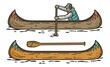© Casoalfonso - Wooden boat on the river. Kayak or canoe with paddle. Nature adventure outdoor adventure design