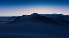 Dawn Landscape, With Desert Sand Dunes. Beautiful Contemporary Background With Blue Gradient Starry Sky