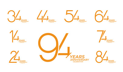 set of anniversary logo style orange color on white background for celebration event