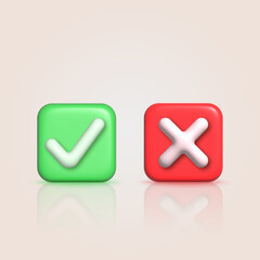 Green tick check mark and red cross mark icon. Vector