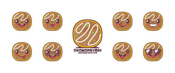 Wall Mural - Okonomiyaki cartoon. Japanese food vector illustration. icon, emoticons, cartoons