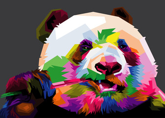 Wall Mural - colorful cute panda in black background pop art style isolated