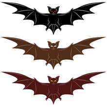 Vector Design Of Two Flying Mammals, Bat In Two Colors. All On White Background.