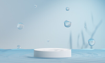 Podium on the water for product presentation. Natural beauty pedestal, relaxation and health, 3d illustration