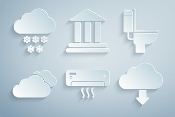 Canvas Print - Set Air conditioner, Toilet bowl, Cloud, download, Bank building and with snow icon. Vector