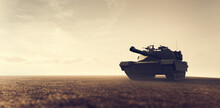 Military Tank In Combat On The Field