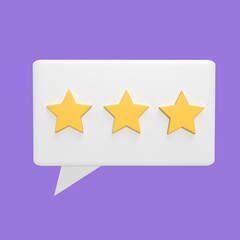 Rating Three star 3d icon model cartoon style concept. render illustration