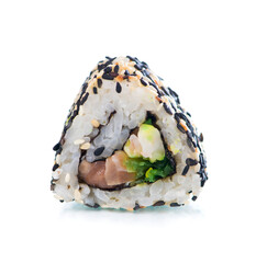 Wall Mural - Sushi Rolls. sushi roll maki with flying fish caviar, shrimp, salmon and avocado. Japanese food