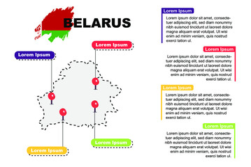  Belarus travel location infographic, tourism and vacation concept, popular places of Belarus, country graphic vector template, designed map idea, sightseeing destinations