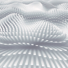  Abstract wavy field of white rectangular shapes. Modern geometric background. 3d rendering digital illustration