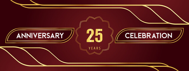 Wall Mural - 25 years anniversary celebration logotype with decorative gold frames on a dark red background. Premium design for weddings, birthday party, celebration events, graduation, and greeting.