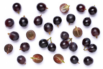 Wall Mural - Black grape isolated on white background, top view, flat lay.