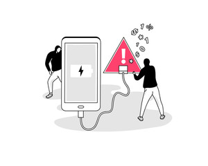Leinwandbilder - Illustration of juice jacking attack symbol with a smartphone and a red USB charging port. Easy to use for your website or presentation.