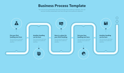 Simple business process template with five steps - blue version. Easy to use for your website or presentation.