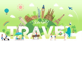 Wall Mural - Let's go travel vector banner illustration