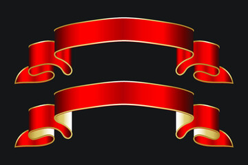 Wall Mural - modern ribbon banner set. vector red and golden ribbon.