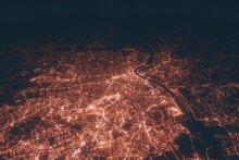 Bordeaux Aerial View At Night. Top View On Modern City With Street Lights