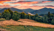 Panoramic summer view of Lacul Dragan lake. Magnificent sunrise in Cluj County, Romania. Astonishing morning scene of Apuseni Mountains. Beauty of countryside concept background..