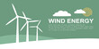 © Win Nondakowit - Wind turbine generator illustration banner. Wind power to generate electricity. Low carbon power to limit climate change. The renewable and clean energy source for sustainable development.